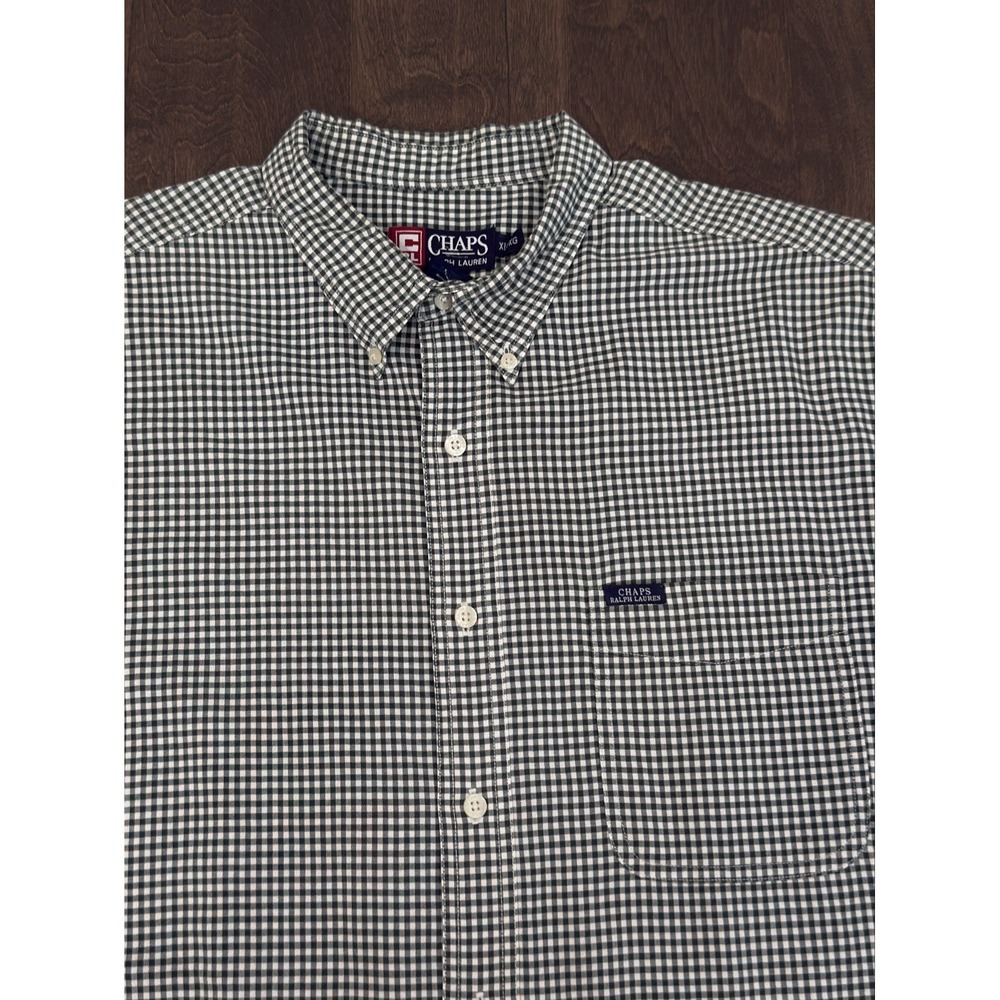 Vintage Chaps Ralph Lauren Mens Button Down Size XL Green Gingham‎ Short Sleeve